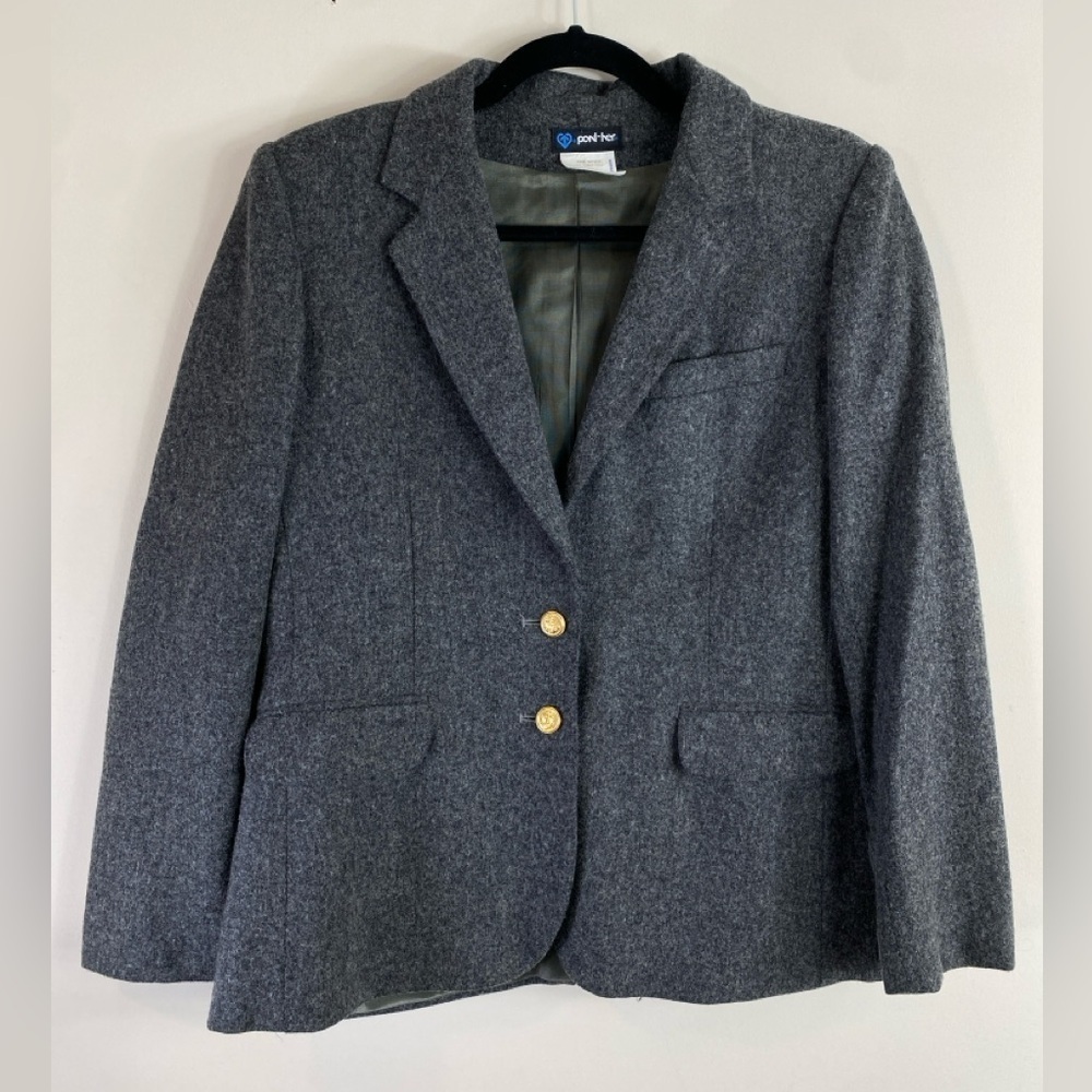 Vintage Panther Women’s Gray Pure Wool USA Union Made Blazer Suit Jacket Sz 9/10 - Picture 2 of 15